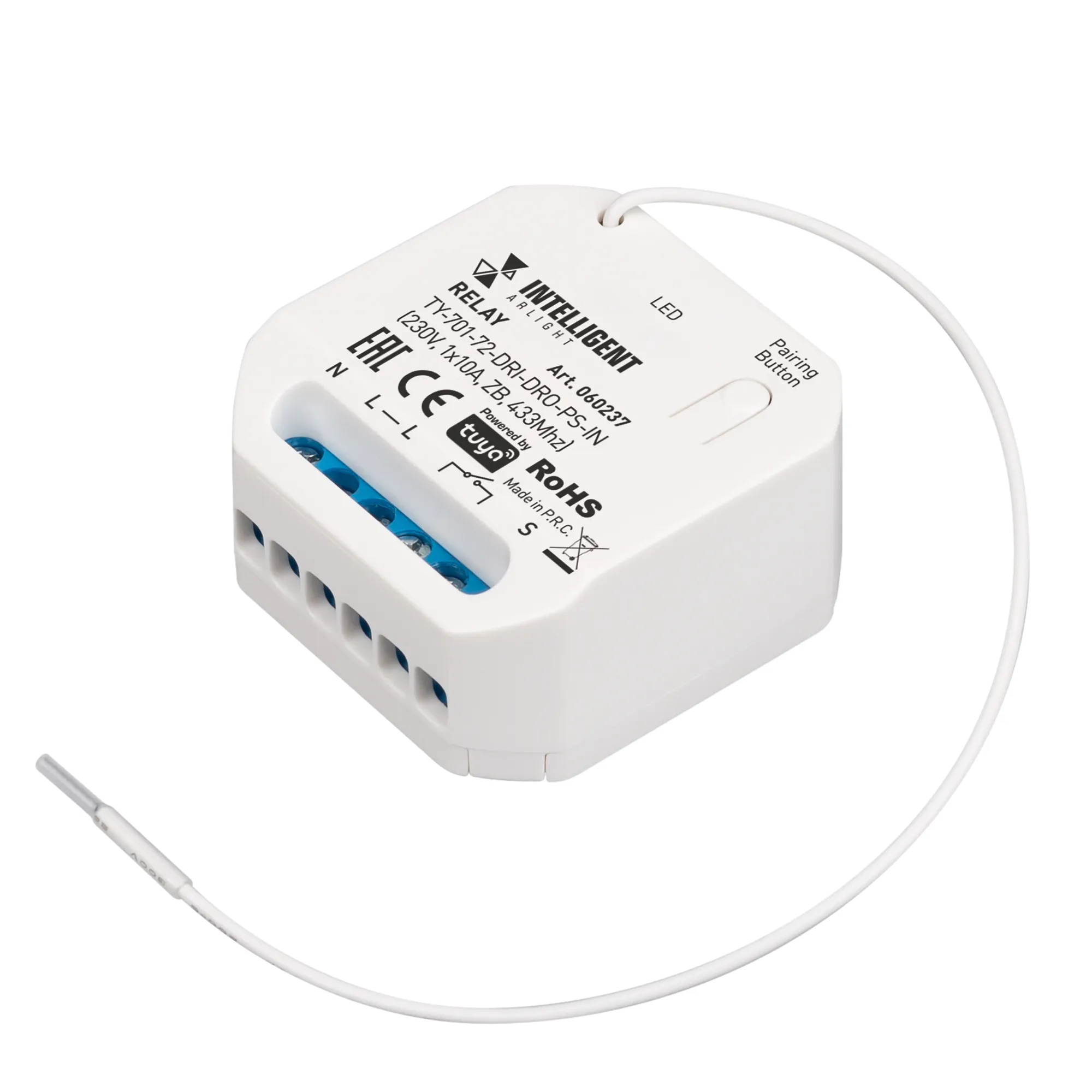 INTELLIGENT ARLIGHT Релейный модуль TY-701-72-DRI-DRO-PS-IN (230V, 1x10A, ZB, 433Mhz) (IARL, IP20 Пластик, 3 года) - изображение товара