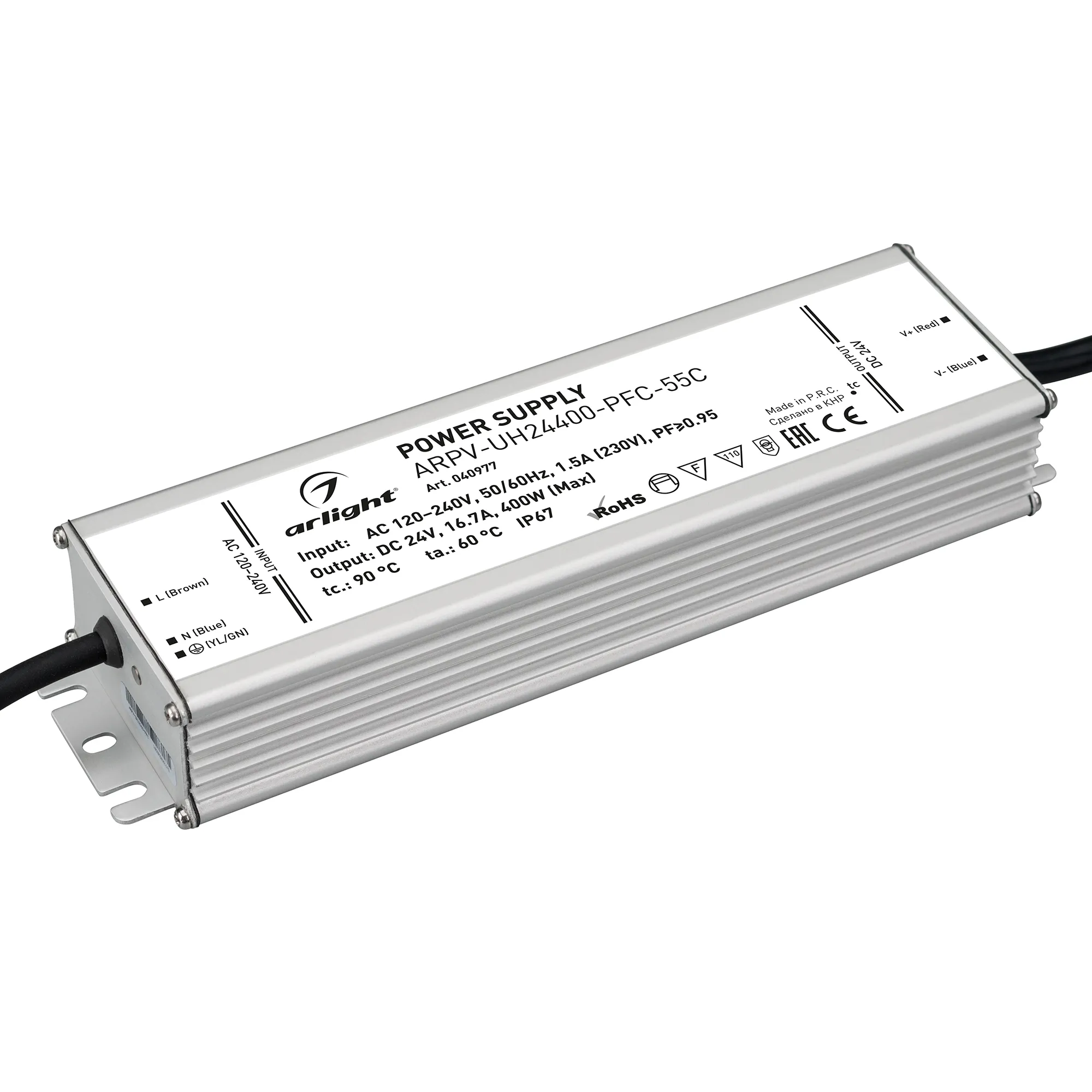 Блок питания ARPV-UH24400-PFC-55C (24V, 16.7A, 400W) (Arlight, IP67 Металл, 5 лет) - изображение товара