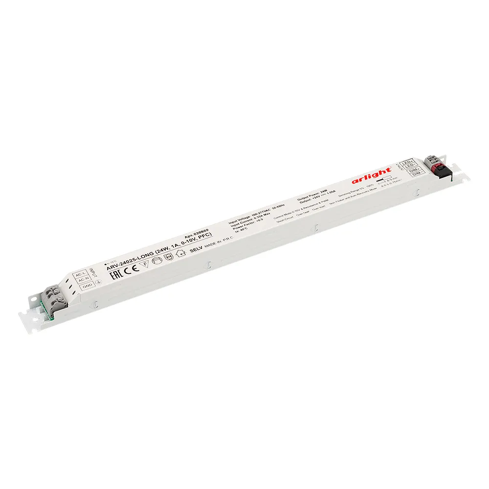 Блок питания ARV-24025-LONG (24W, 1A, 0-10V, PFC) (Arlight, IP20 Металл, 2 года) - изображение товара