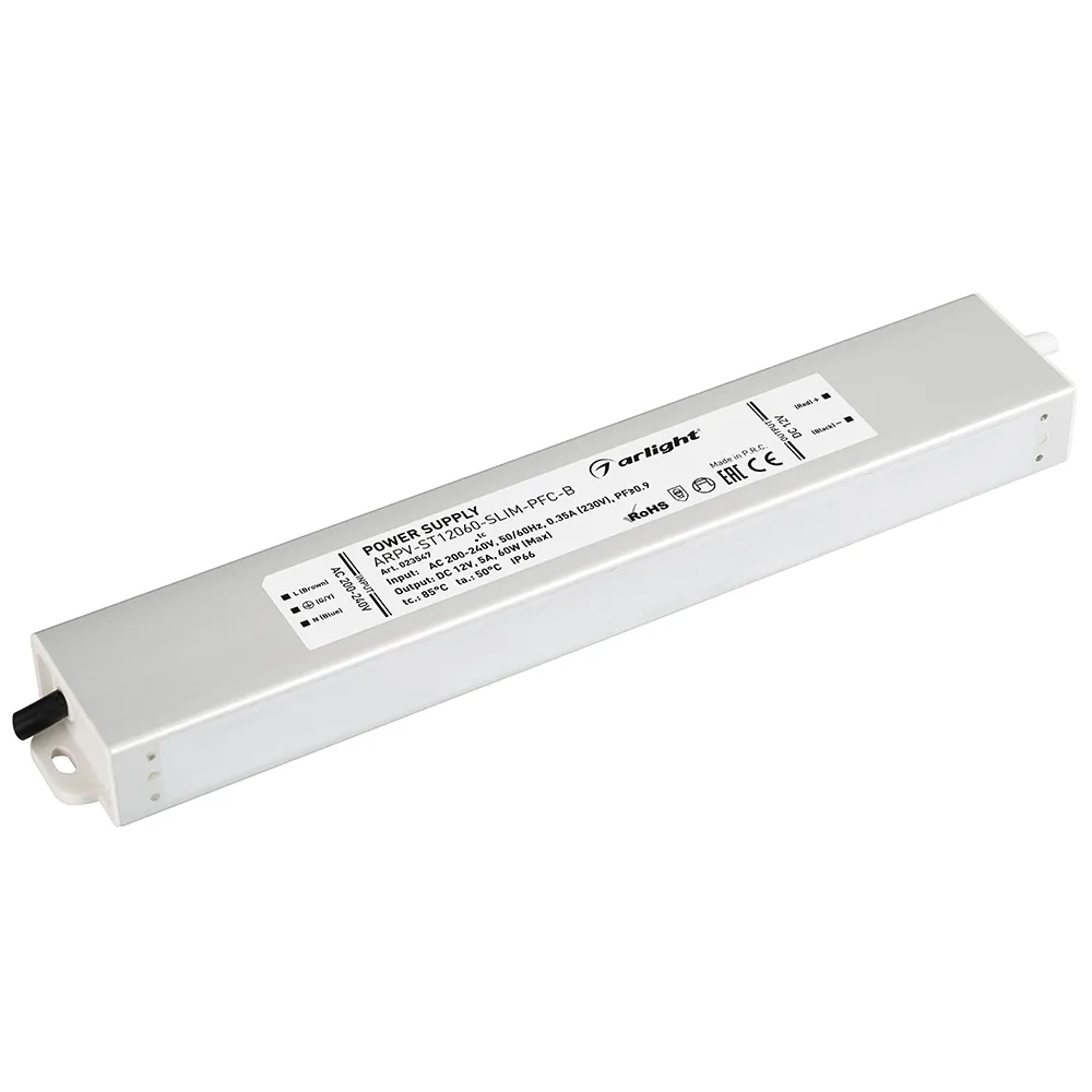 Блок питания ARPV-ST12060-SLIM-PFC-B (12V, 5.0A, 60W) (Arlight, IP67 Металл, 3 года) - изображение товара